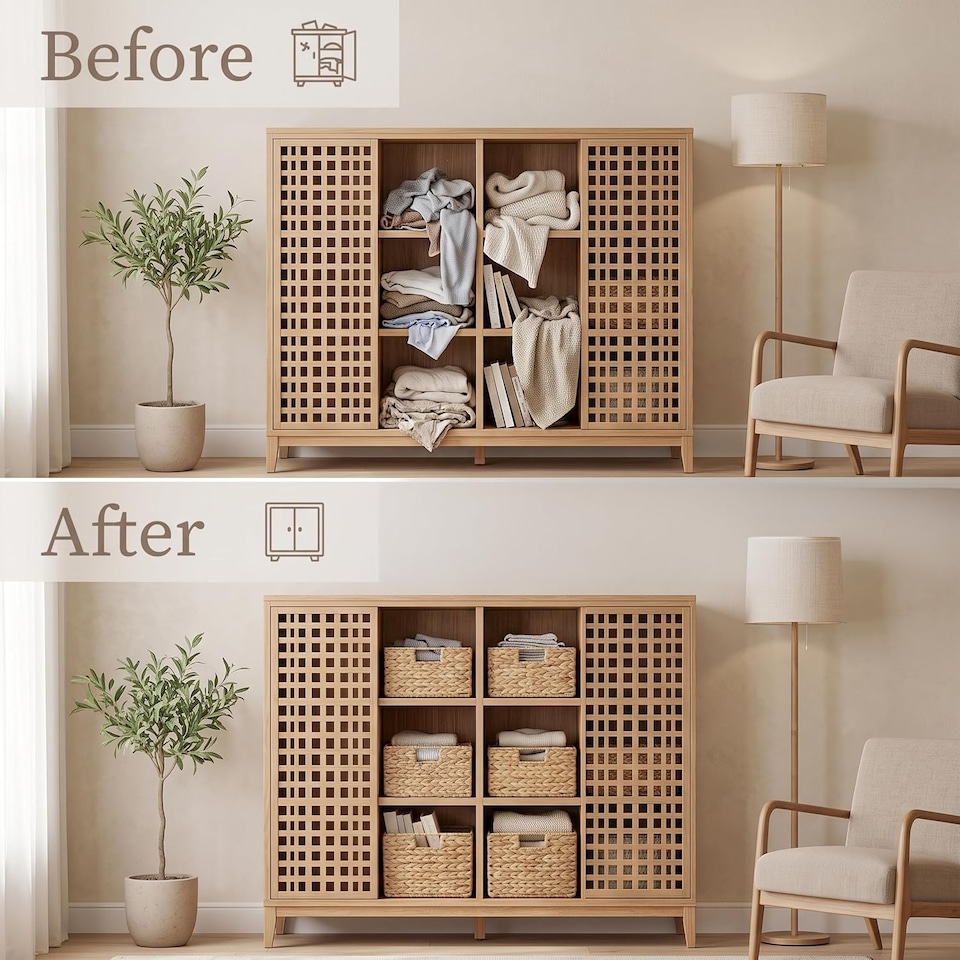 image 1 of Woven Water Hyacinth Organiser Storage Baskets Wicker Hamper Basket With handles Gift Basket Bathroom Toys (Medium)