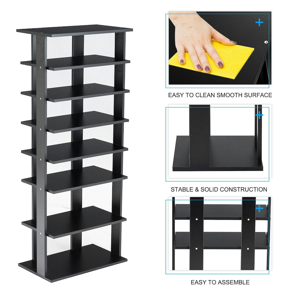 image 1 of COSTWAY 7-tier Double Shoe Storage Tower Rack Stand Black Black
