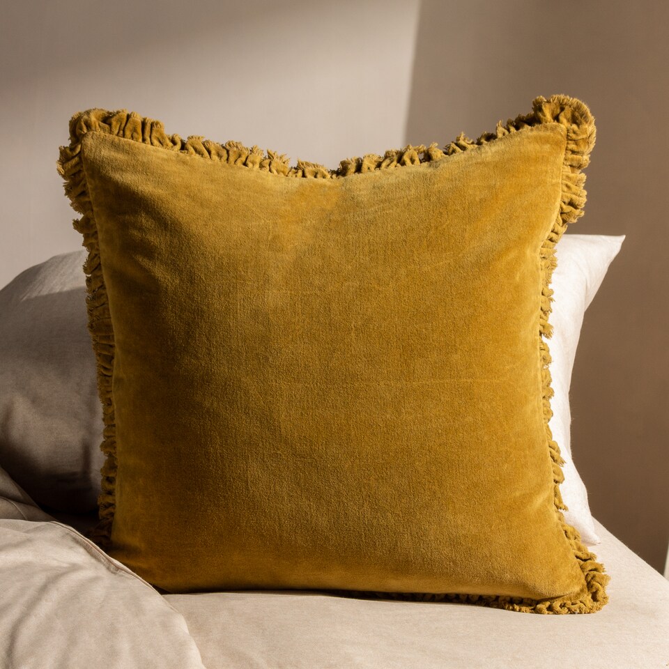 image 1 of Yard Bertie Cotton Velvet Cushion | Yellow | Saffron | 45 x 45cm | 1