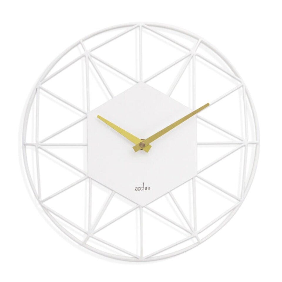 image 1 of Acctim Alva Wall Clock Quartz Metal Geometric Wire Frame Open Dial White 30cm Grey
