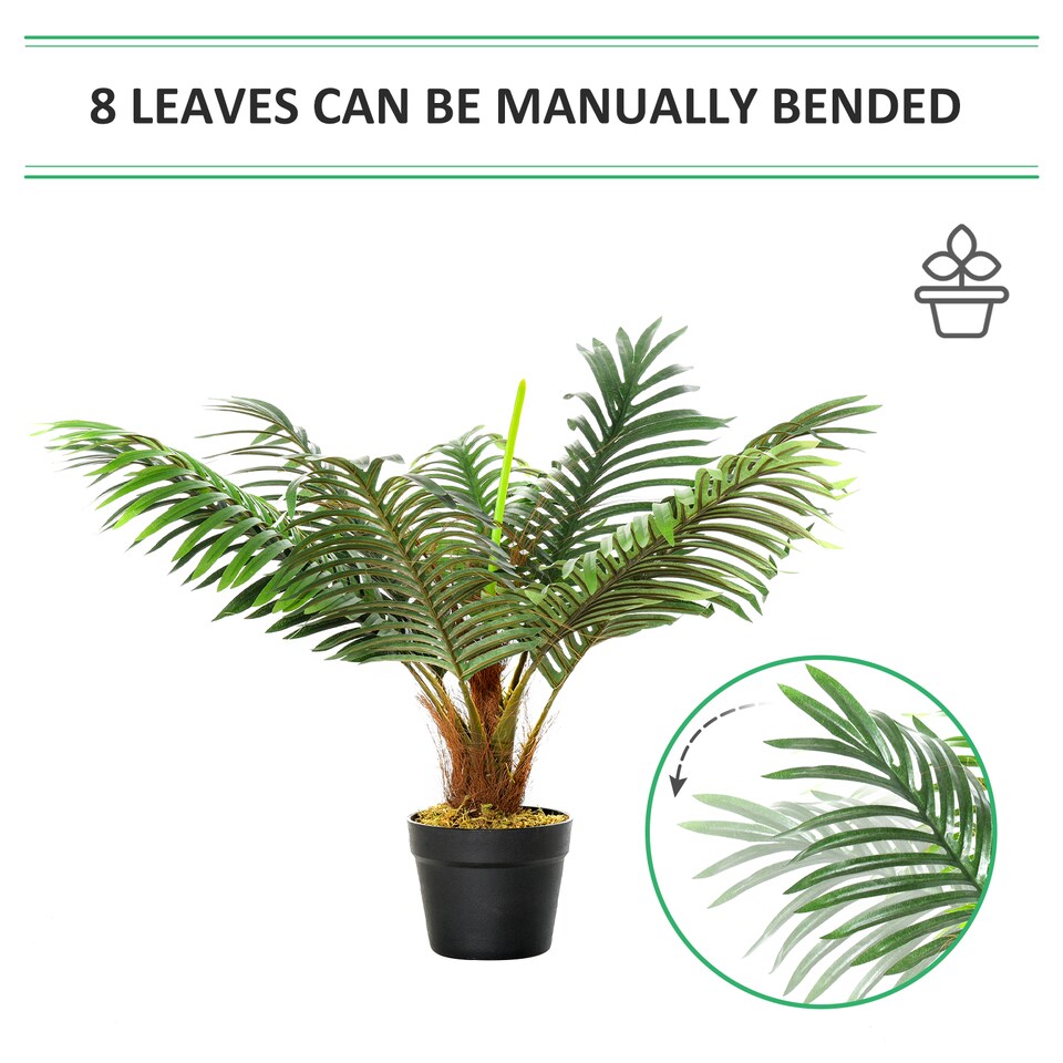 image 1 of Outsunny 60cm Artificial Palm Tree Decorative Plant 8 Leaves with Nursery Pot, Fake Tropical Tree for Indoor Outdoor Decor, Green