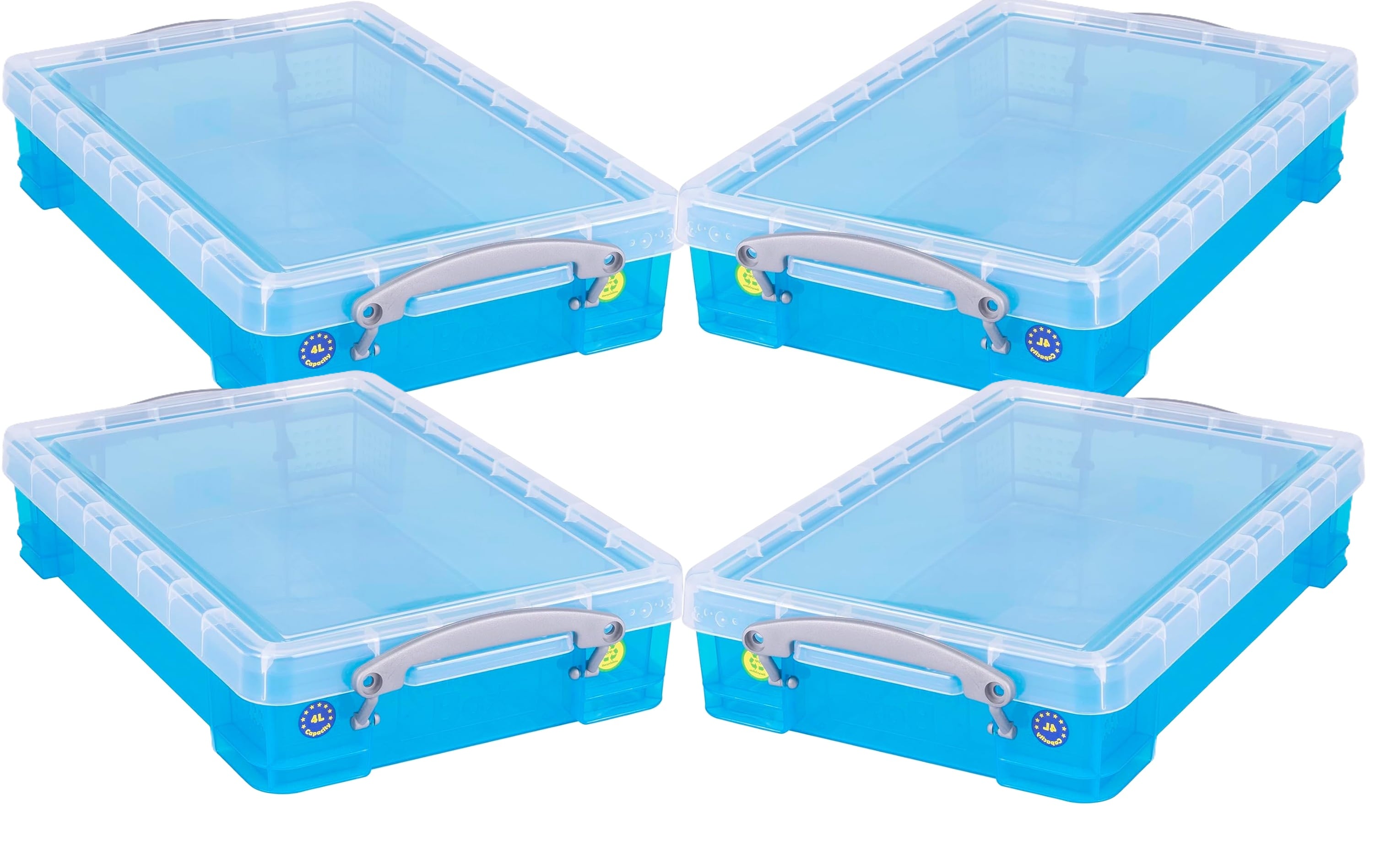 Really Useful Plastic Storage Box 4 Litre Transparent Blue Pack of 4 ...