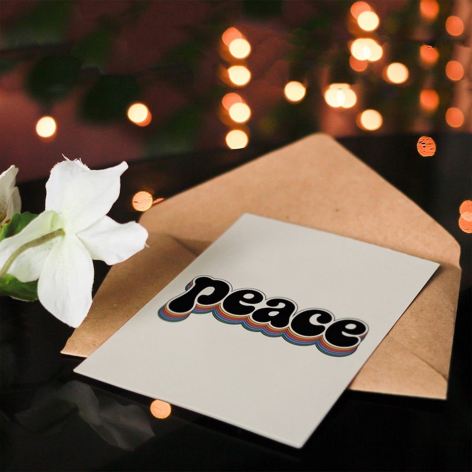 image 1 of Peace Colourful Retro Rainbow Font Typography Thinking Of You Greeting Card