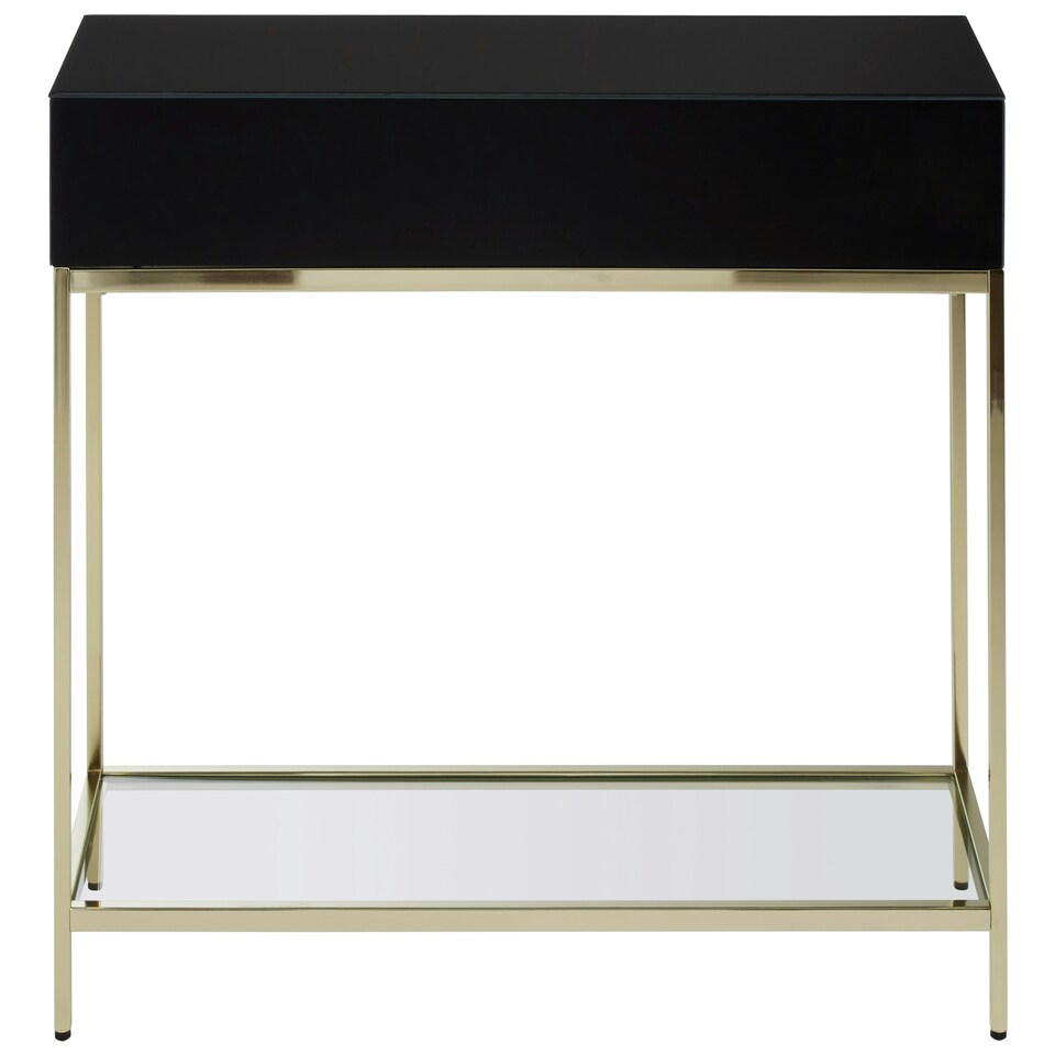 image 1 of Interiors by Premier Glamorous Gold Finish Console Table, Decorative Table For Livingrooms, Stylish Room Table With Glass Shelf Black
