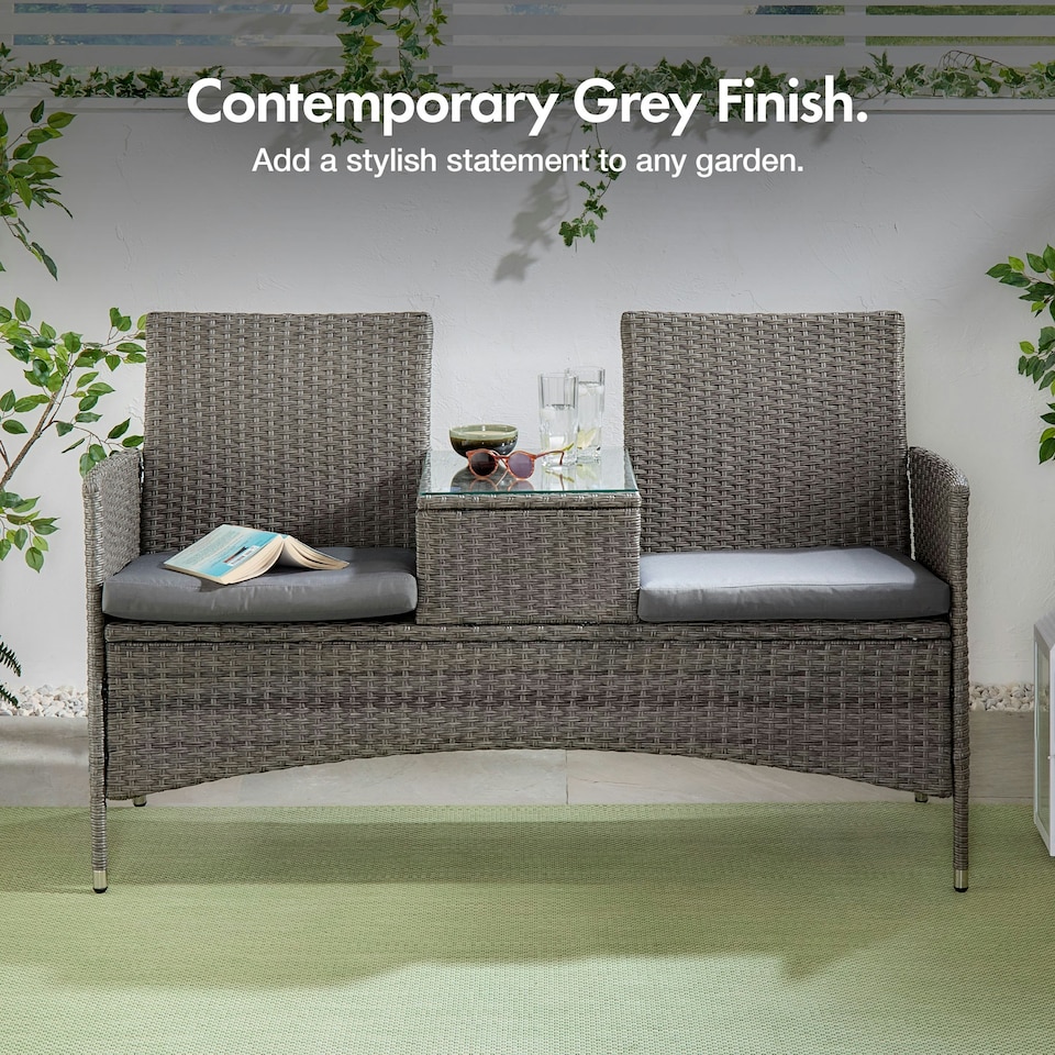 image 1 of VonHaus Grey 2 Seater Rattan Loveseat for Garden