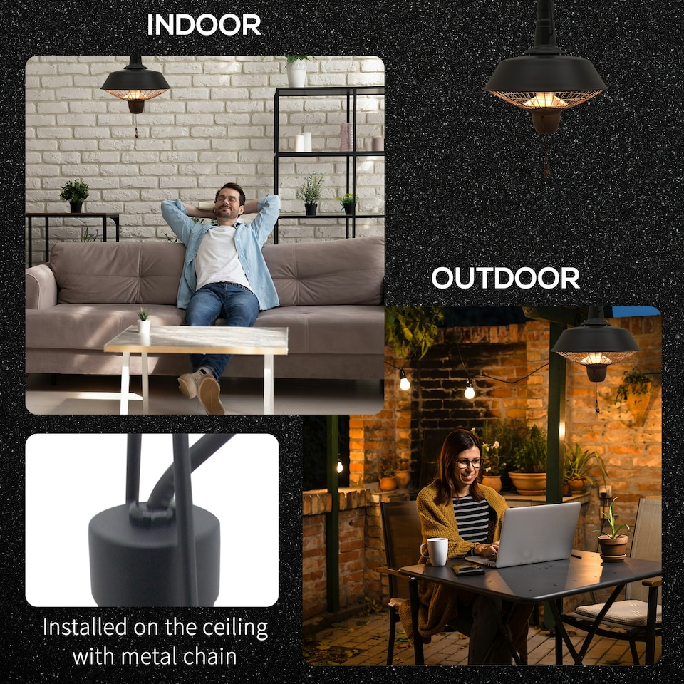 image 1 of Outsunny 2100W Electric Patio Heater Garden Ceiling Hanging Warmer Halogen Light