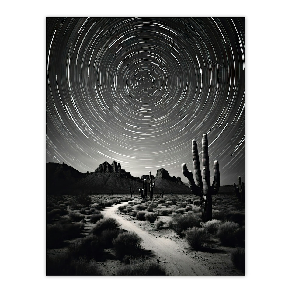 image 1 of Moon Star Time Lapse Trails Stars Tracing Black Framed Wall Art Print A4