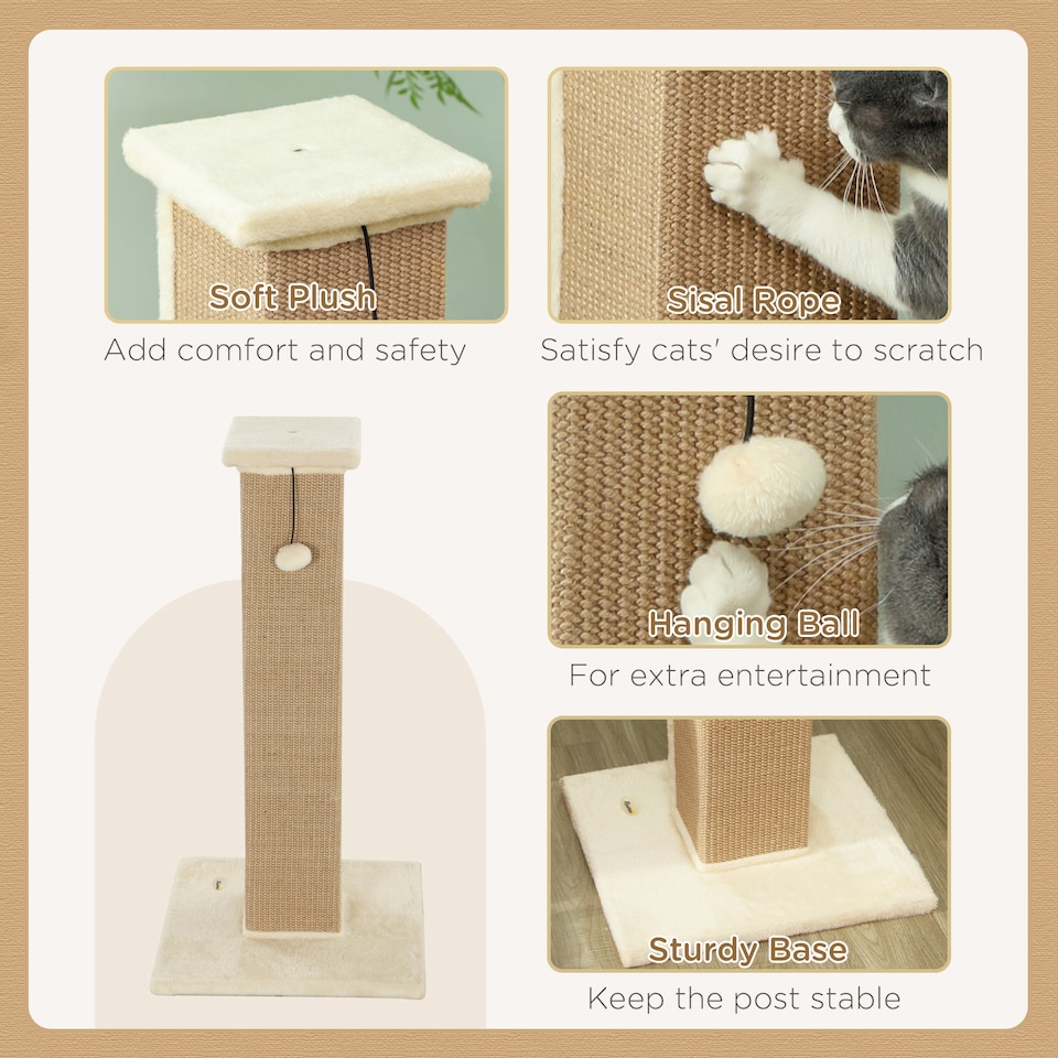 image 1 of PawHut Cat Scratching Post with Vertical Sisal Rope Ball Plush, 81cm
