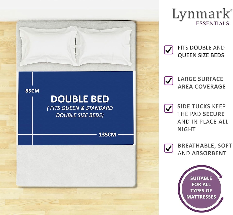 image 1 of Lynmark 2x Waterproof Bed Protector with Tuck-In Flaps, Absorbs Up to 2000ml, 135x85cm (Tucks 85x45cm) | Blue | 2 pack | 2