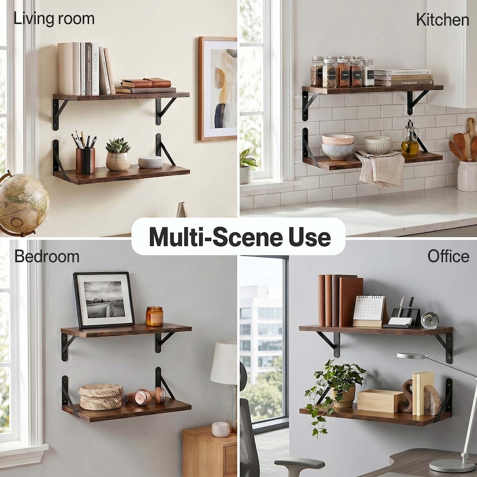 image 1 of Levede Floating Shelves Wall Mounted Shelf Set of 2 Rustic Storage Shelves 39cm