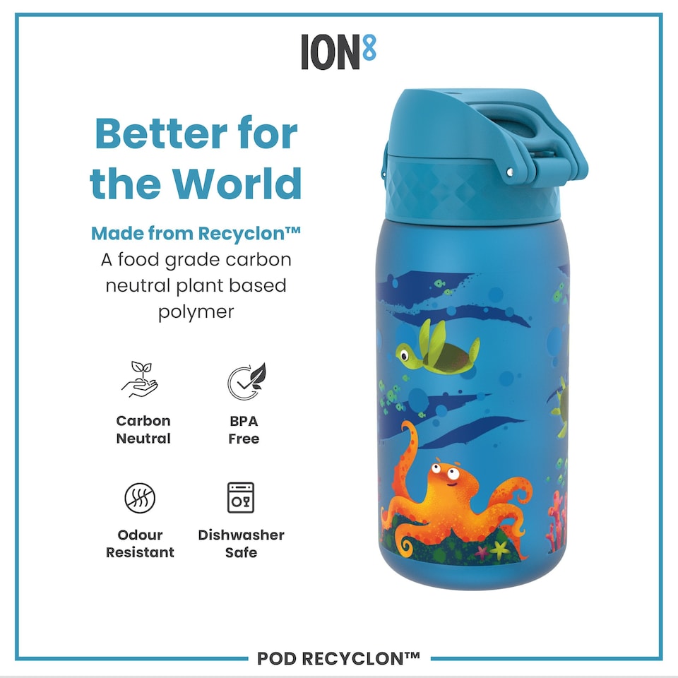 image 1 of Leak Proof Kids Water Bottle, BPA Free, 350ml (12oz) | Blue | Sea Turtle | One Size