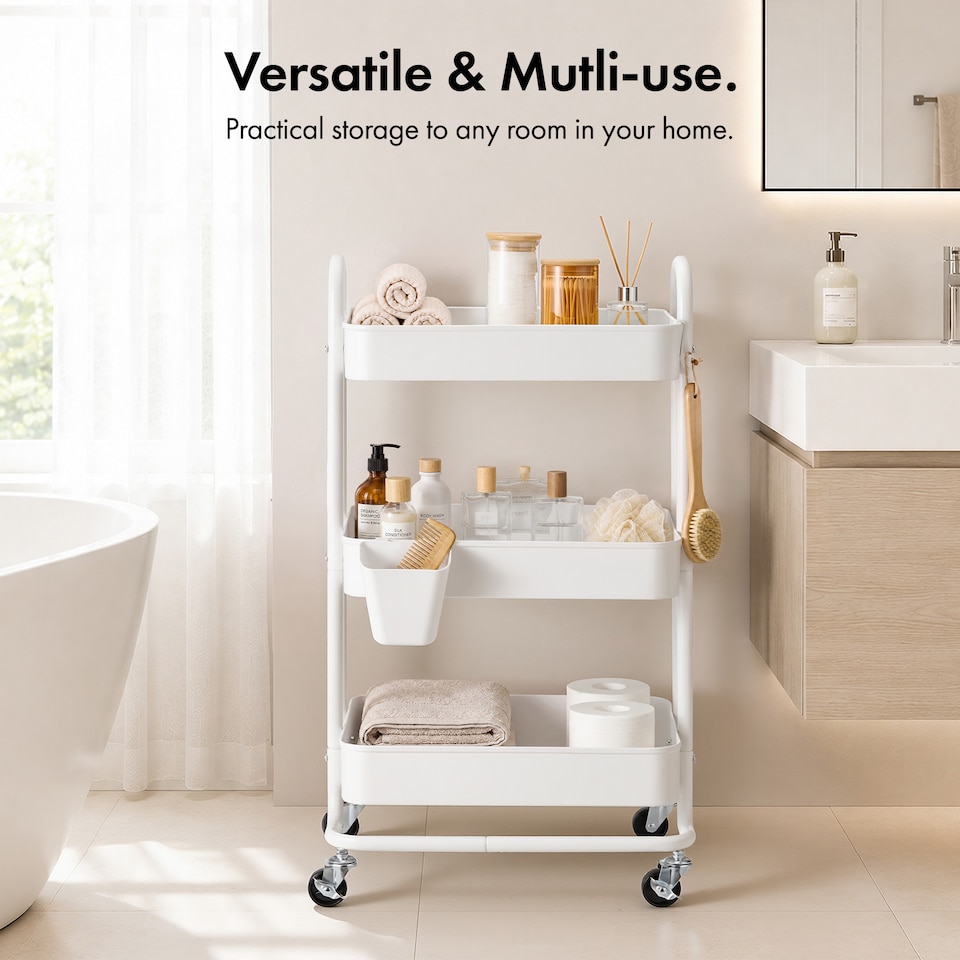 image 1 of Vonhaus Storage Trolley 3 Tier Bathroom & Kitchen Storage