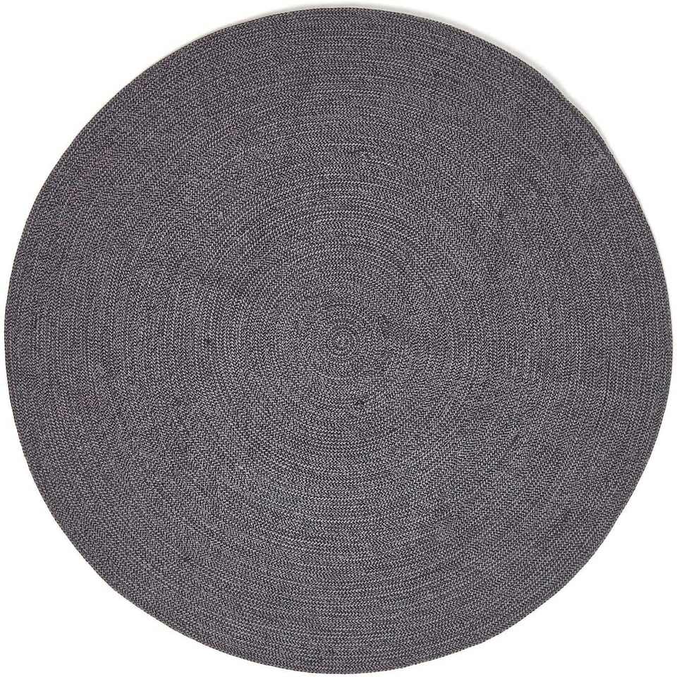 image 1 of Homescapes Grey and Black Melange Braided Rug - 150 cm Round | Grey | 150 cm Round