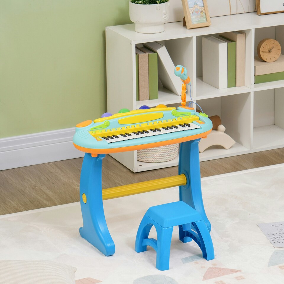 image 1 of AIYAPLAY 37-Key Kids Piano w/ Microphone, Stool, Record & Play Function