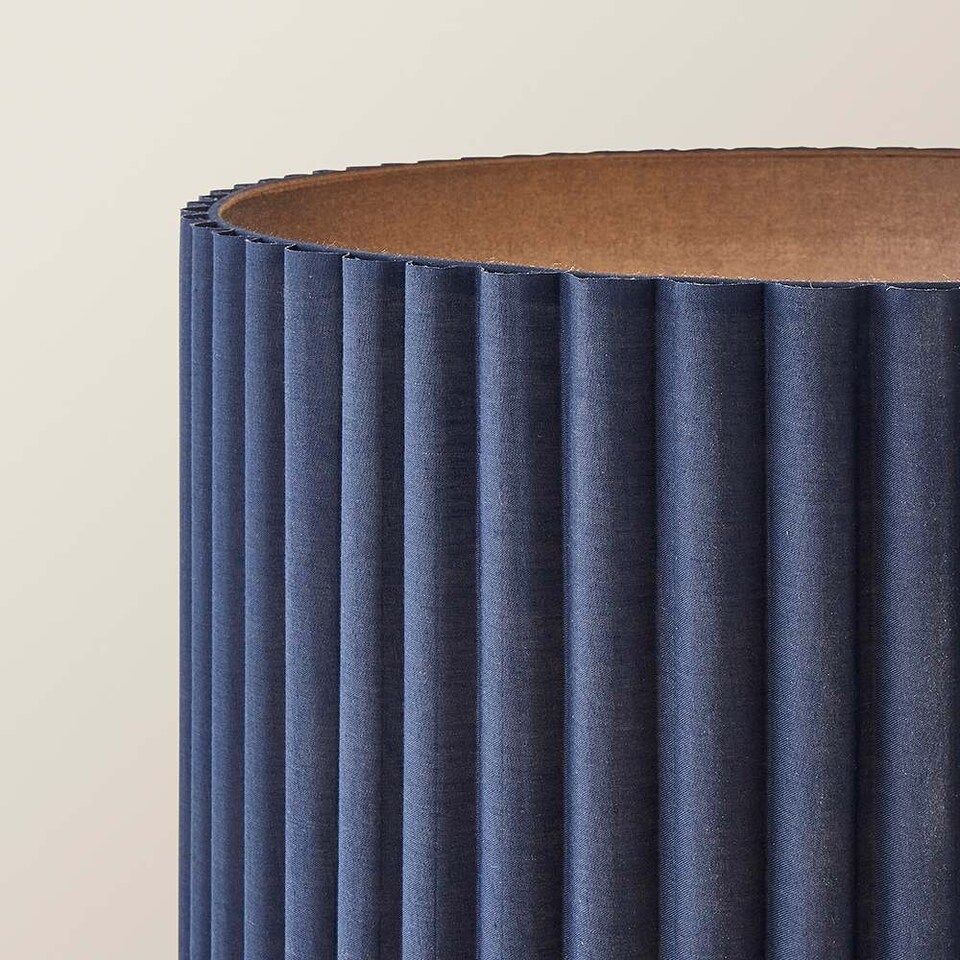 image 1 of ValueLights Lenny Navy Blue Ribbed Fabric Midi Floor Lamp & Bulb | Blue