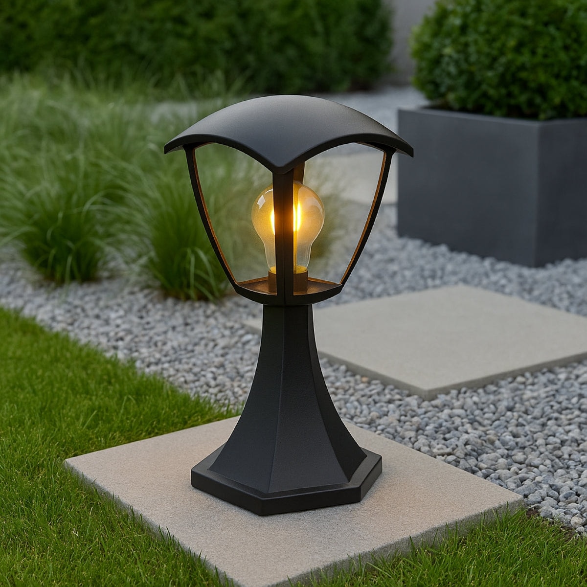 CGC VIOLET Black Outdoor Short Post Coach Style Light Black Black Height: 28.9 cm, Head Width: 17.1 cm, Head Depth: 16.7 cm