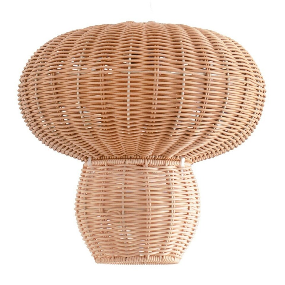 image 1 of ValueLights Portobello Natural Rattan Mushroom Easy Fit Ceiling Lamp Shade with LED Bulb Brown