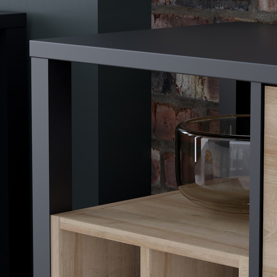 image 1 of High Rock Storage/Display Chest in Matt Black/Riviera Oak