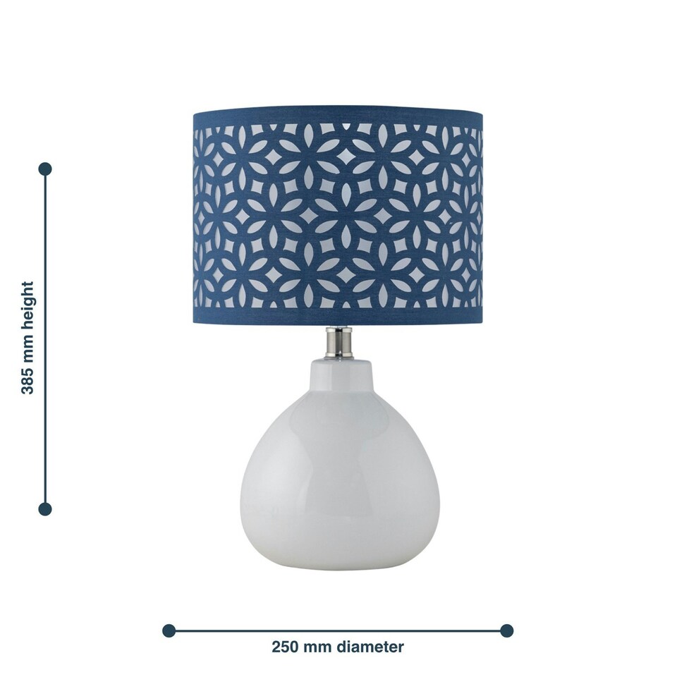 image 1 of First Choice Lighting Tuscan White Ceramic Lamp with Navy Blue Cut Out Shade White | Blue
