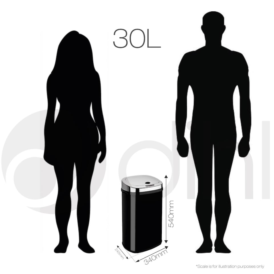 image 1 of Dihl 42L Onyx Chrome with Black Lid Stainless Steel Auto Touchless Hands-free Sensor Kitchen Waste Dust Bin Automatic Motor