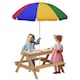 image 1 of AIYAPLAY Wooden Kids Picnic Table, Sand and Water Table w Benches, Parasol | Multi