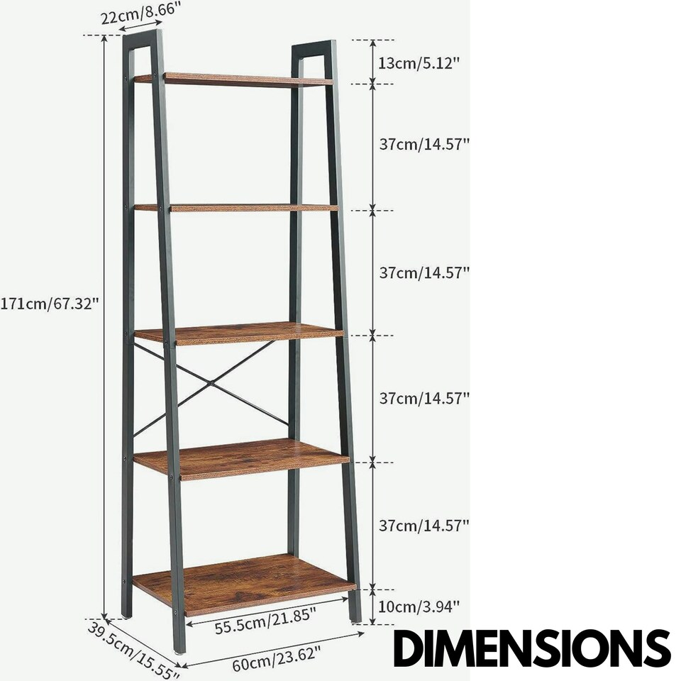 image 1 of 5 Tier Free Standing Bookcase Shelf Brown Brown | One Size