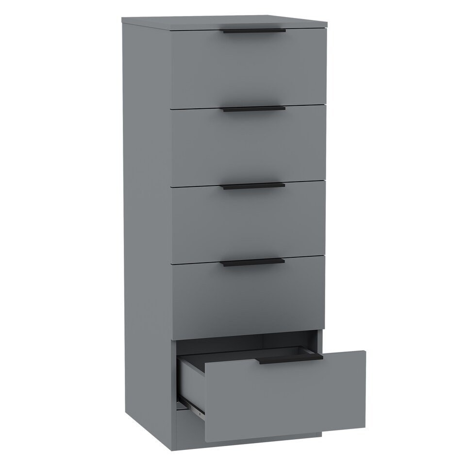 image 1 of Vida Designs Trega 5 Drawer Tall Narrow Chest of Drawers Bedroom Storage Unit - Grey