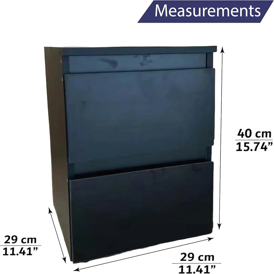image 1 of Chest Of 2 Drawers Bedroom Wooden Furniture Bedside Wood Cabinet Storage Side Table - Black