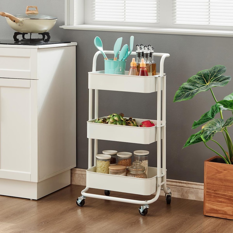 image 1 of House of Home 3 Tier Storage Cart On Wheels Home Kitchen Office Bath-Bedroom Organiser White | White