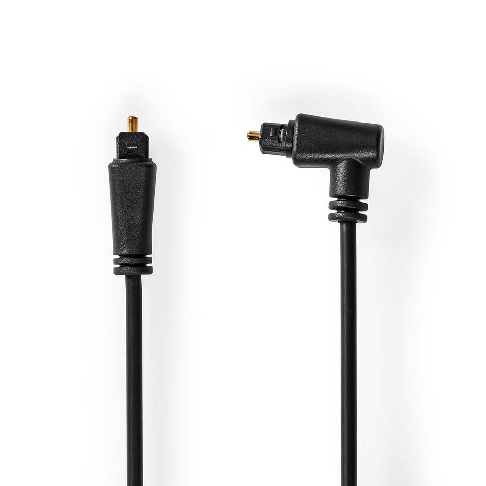 image 1 of Nedis 2m Digital Audio Optical TosLink SPDif Cable, Optical Male to Optical Male, Rotating Angled - Black