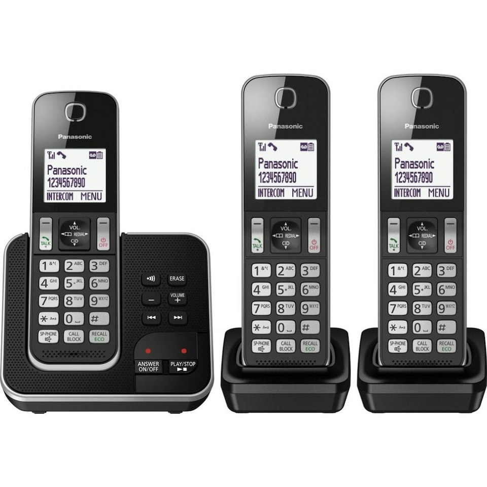 image 1 of Panasonic KX-TGD623EB Black Cordless Phone - Triple Handsets