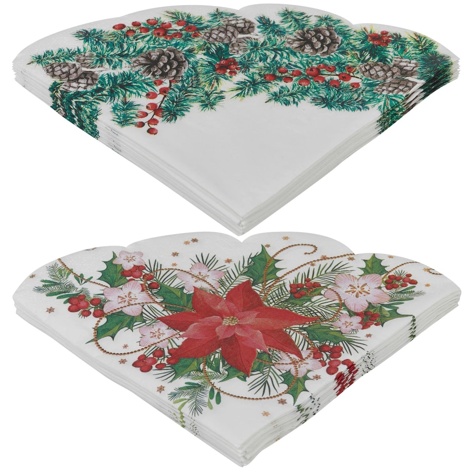 image 1 of Christmas Novelty Napkins Table Decoration Round Xmas Decor Floral Mix Pack | Multi | Mix Pack of 24