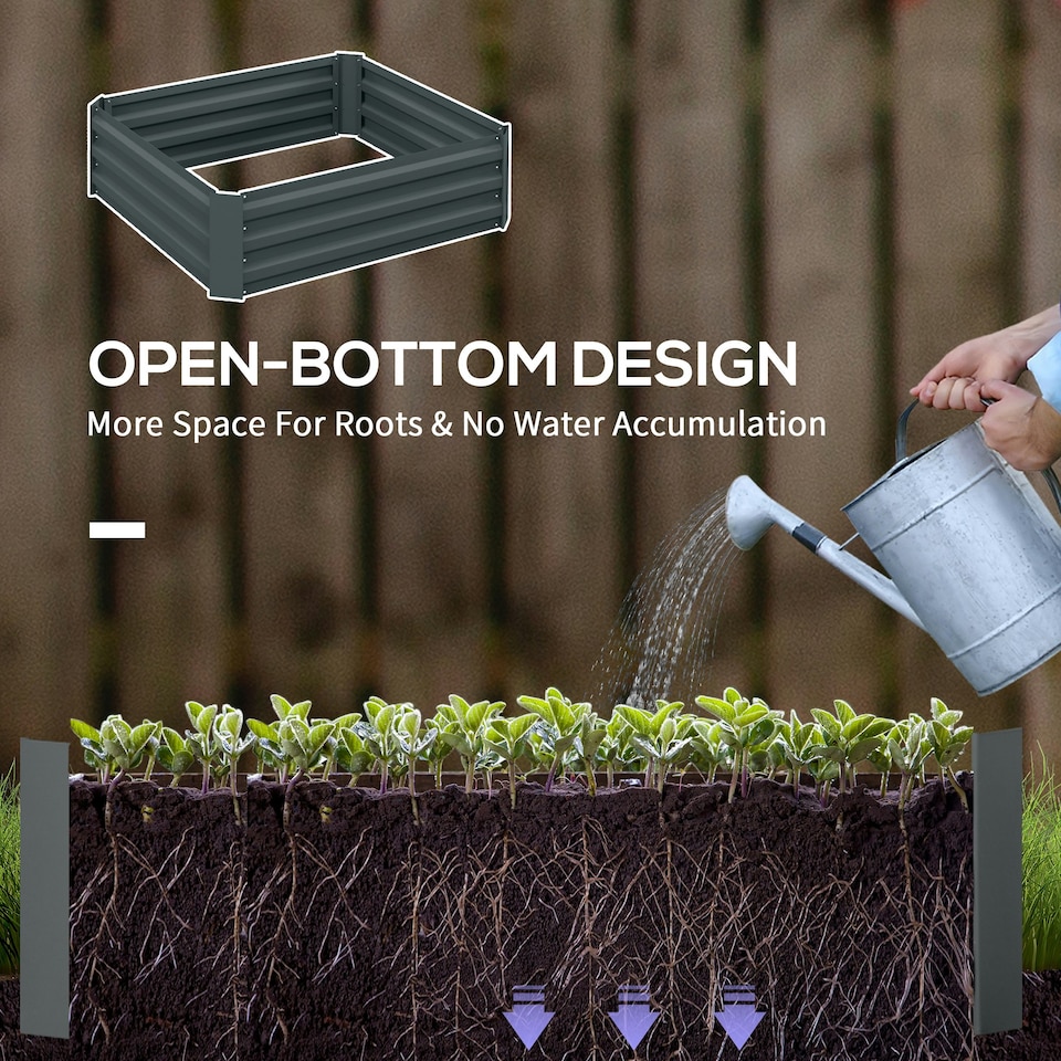image 1 of Outsunny Set of 2 Raised Garden Bed Galvanised Planter Box Easy Setup Dark Grey