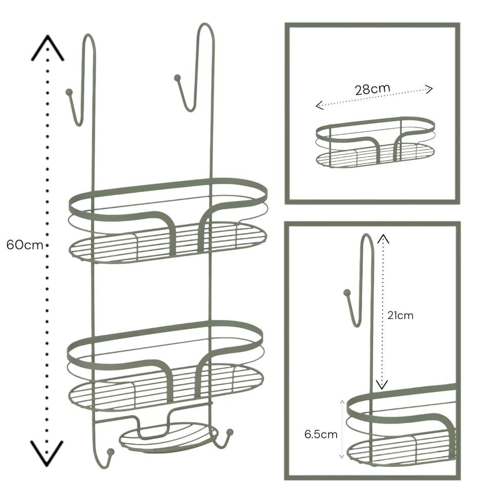 image 1 of Showerdrape Dante Sage Green Floor Caddy and 2 Tier Over Door Hook Shower Caddy | Green | Sage Green | 1