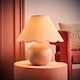 image 3 of ValueLights Bosco Natural Stone Globe Ceramic Table Lamp with Linen Pink Trim Scallop Lamp Shade