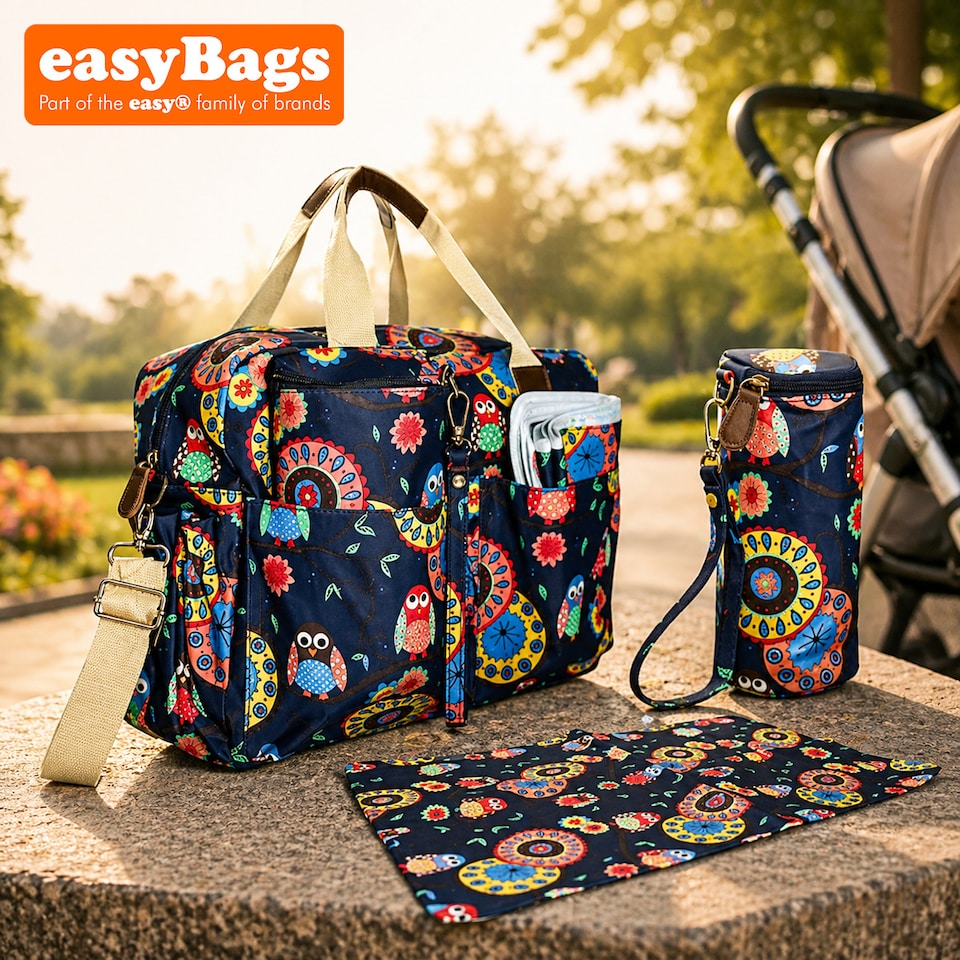 image 1 of Baby Changing Bag with Bottle Holder and Changing Mat - Navy