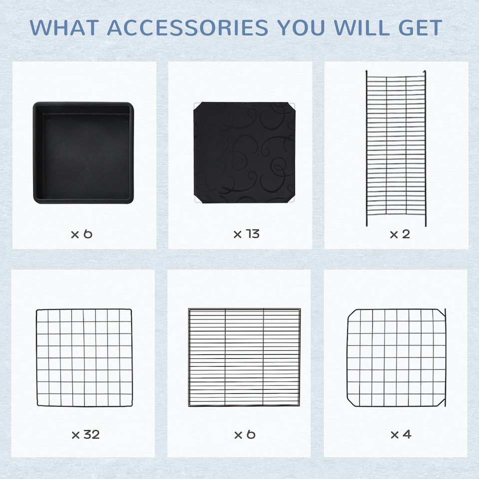 image 1 of PawHut 30 Pcs DIY Expandable Pet Cage Steel Bars w/ Doors Trays Plastic Corners