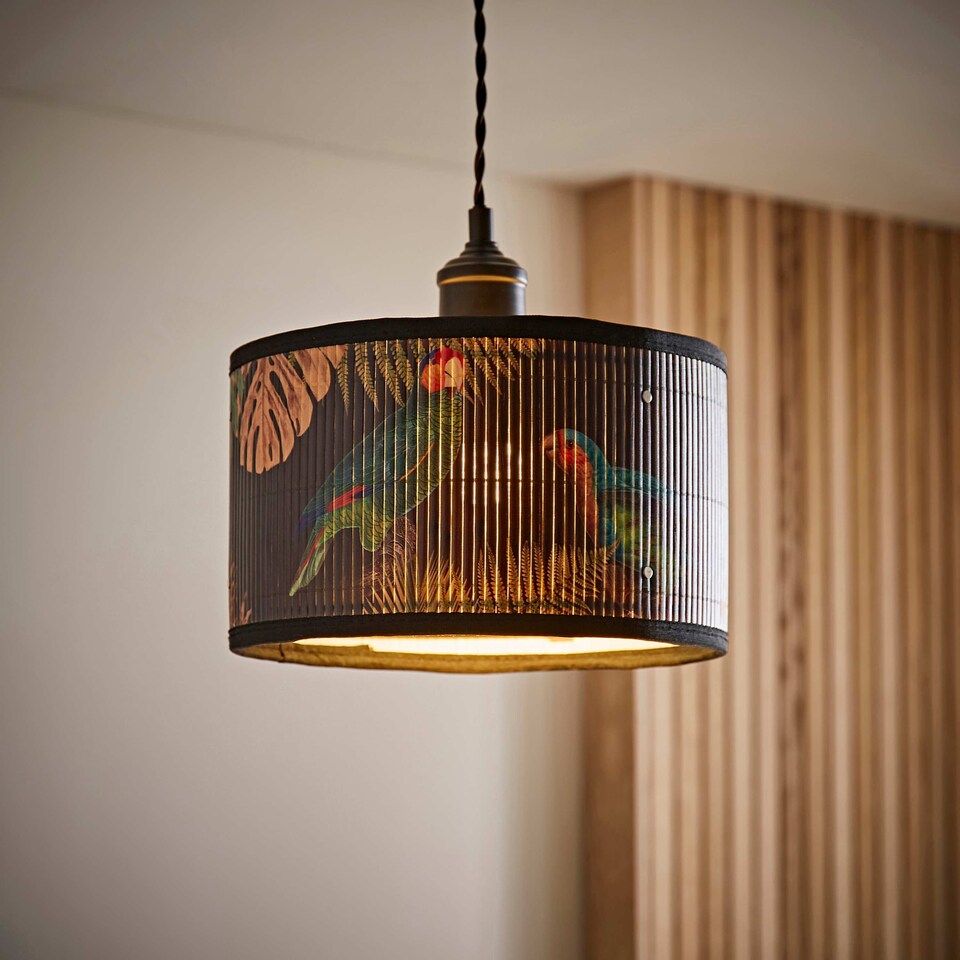 image 1 of ValueLights Small Dark Jungle Bamboo Drum Lamp Shade and Bulb | Multi