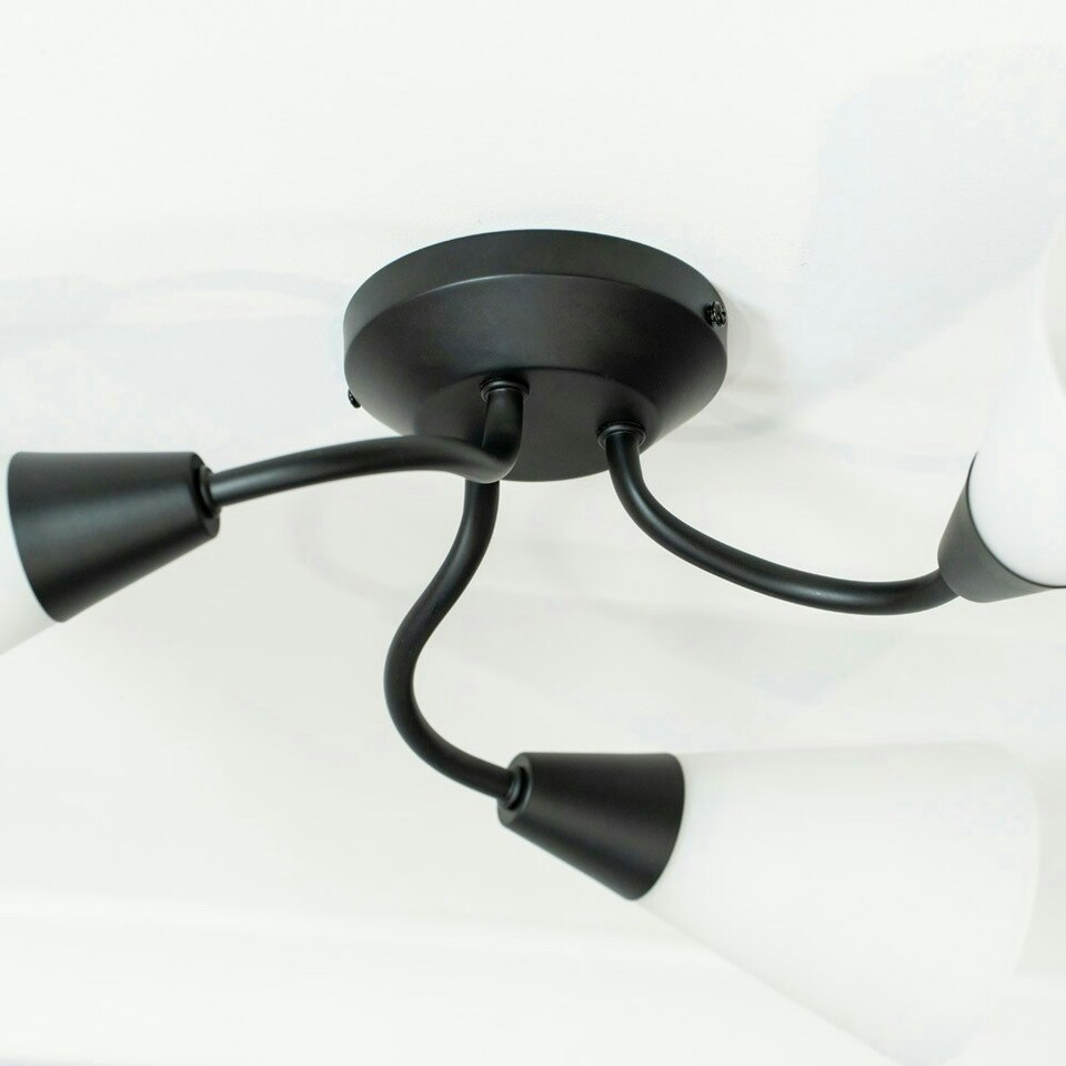image 1 of ValueLights Kristina 3 Way Black Metal Flush Ceiling Light with Frosted White Shades and LED Bulbs