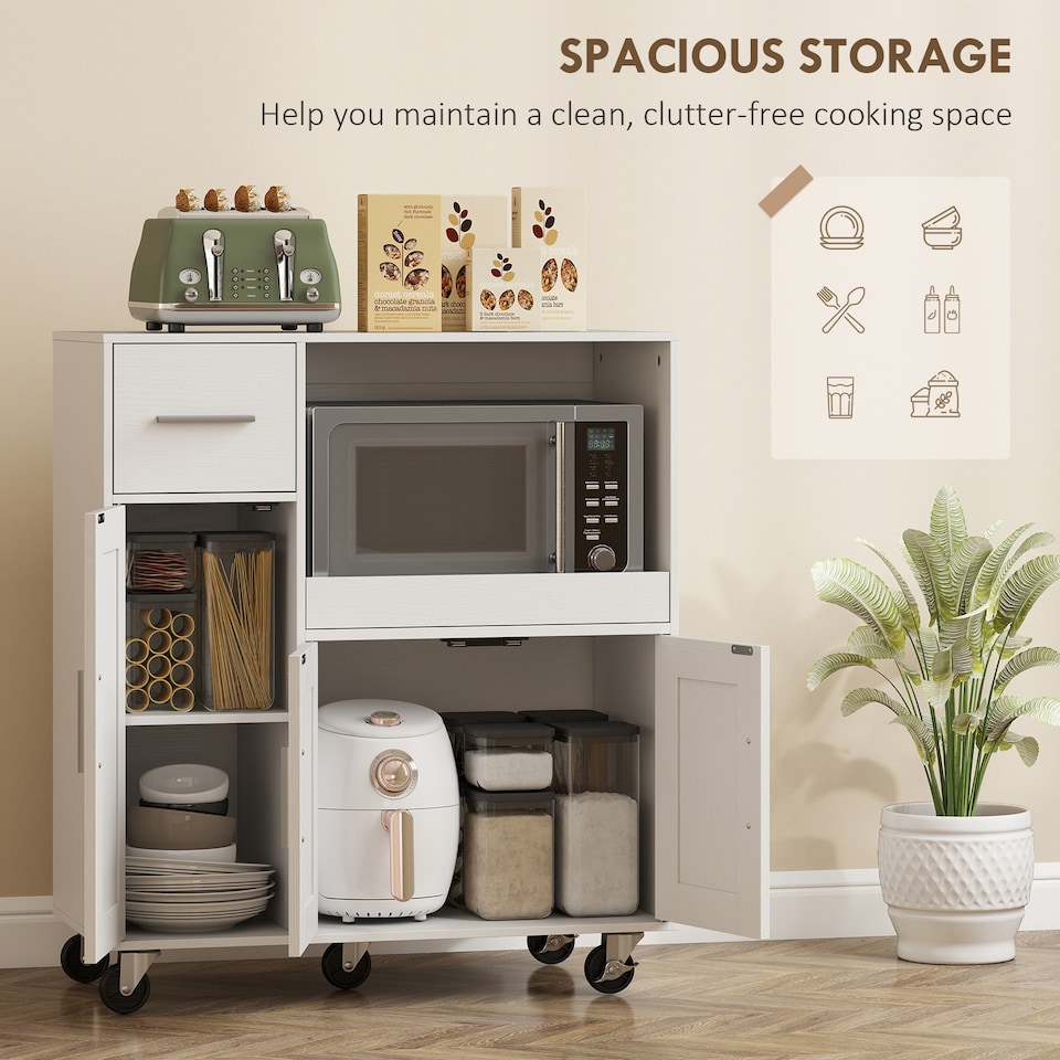 image 1 of HOMCOM Rolling Kitchen Cart, Microwave Cabinet with Adjustable Shelf