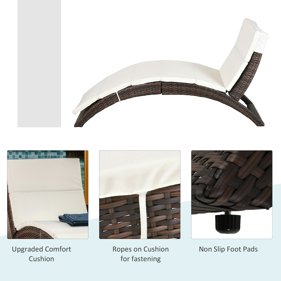 image 1 of Outsunny Garden Rattan Sun Lounger Foldable Patio Chaise Chair Brown