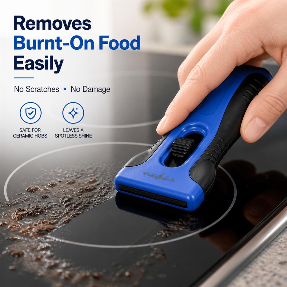 image 1 of Nedis Vitroceramic Hob Cleaning Scraper - Glass Hob Cleaner Tool, Removes Burnt Food, Includes 4 Spares