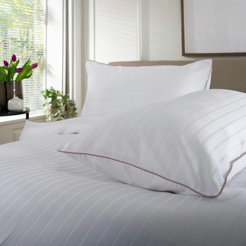 image 1 of Durrant's Lane 220 Thread Count Sateen Striped White 100% Cotton Duvet Cover Set White | Double
