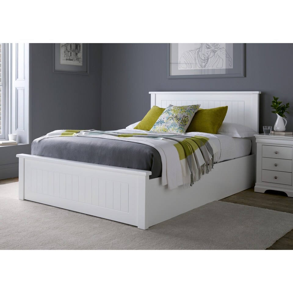 image 1 of Painted Wood King Size Ottoman Bed  in White