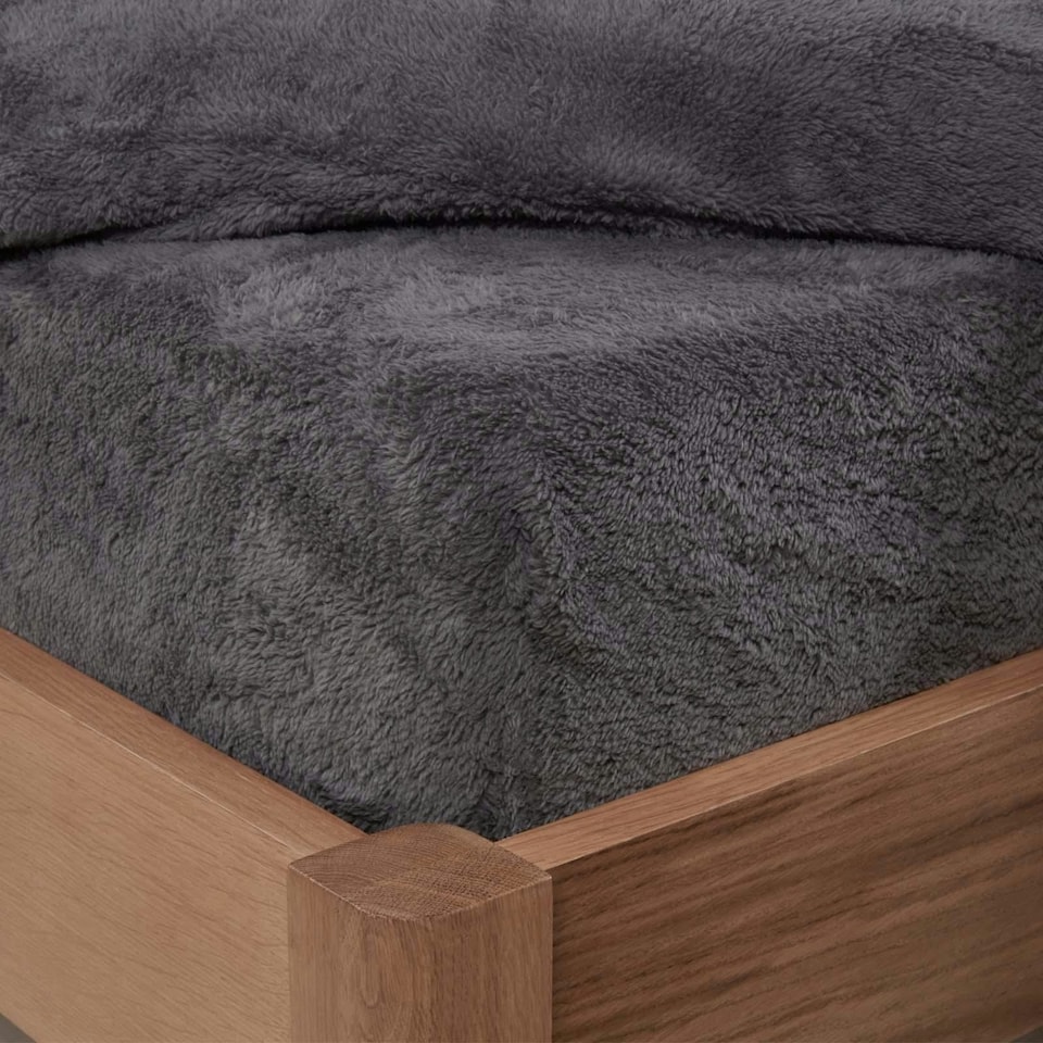 OHS Soft Teddy Fleece 25cm Deep Fitted Bed Sheet Thermal Warm, King - Charcoal