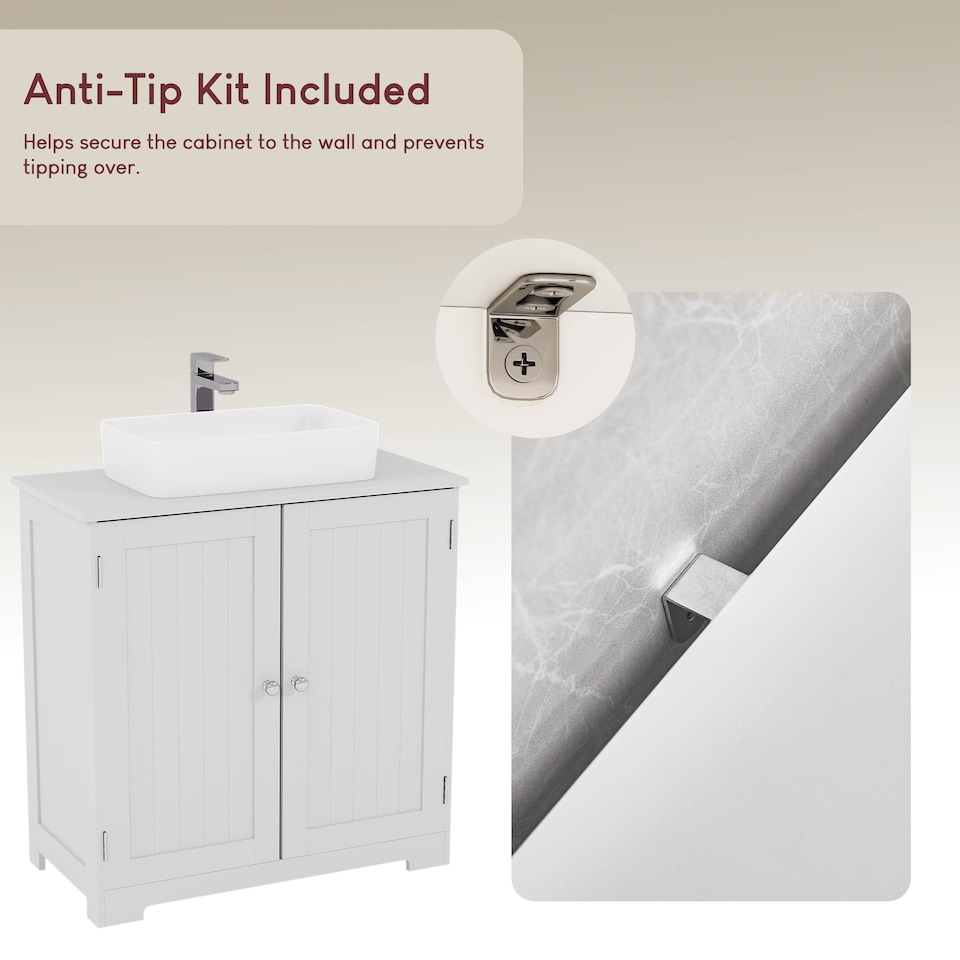 image 1 of Bath Vida Priano 2 Door Under Sink Freestanding Bathroom Cabinet, White | White | 1