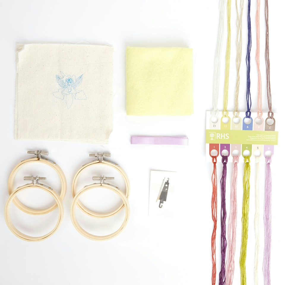 image 1 of RHS Embroidery Hoop Decoration Kit, Orchids, Multicoloured, 9cm
