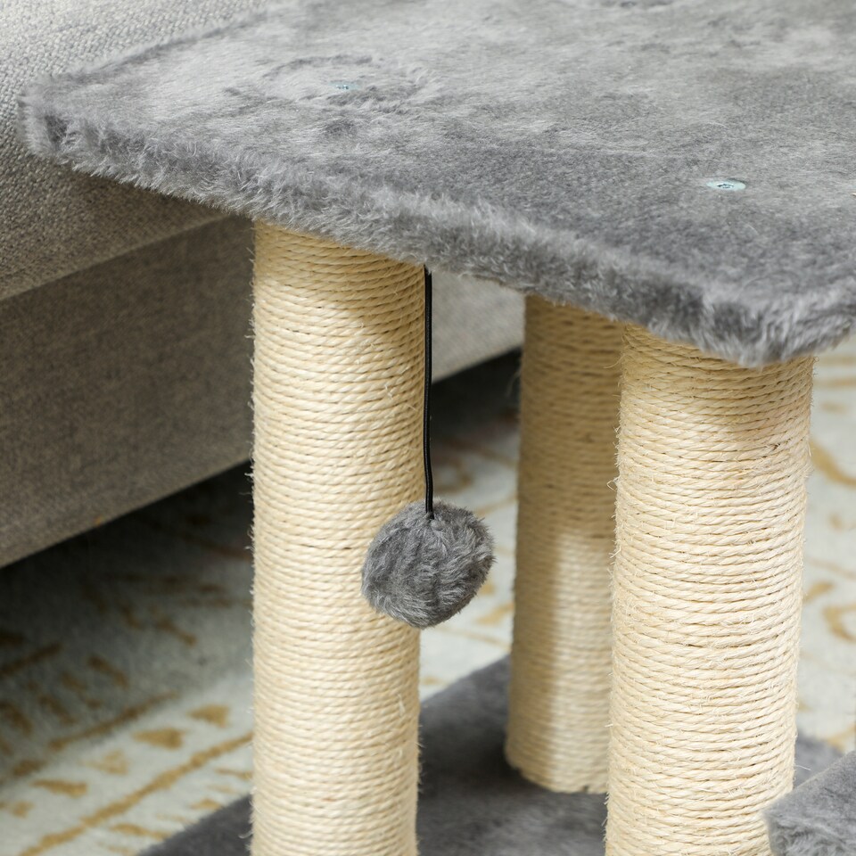 image 1 of PawHut 3 Step Pet Stairs with 6 Sisal Scratching Posts, Grey