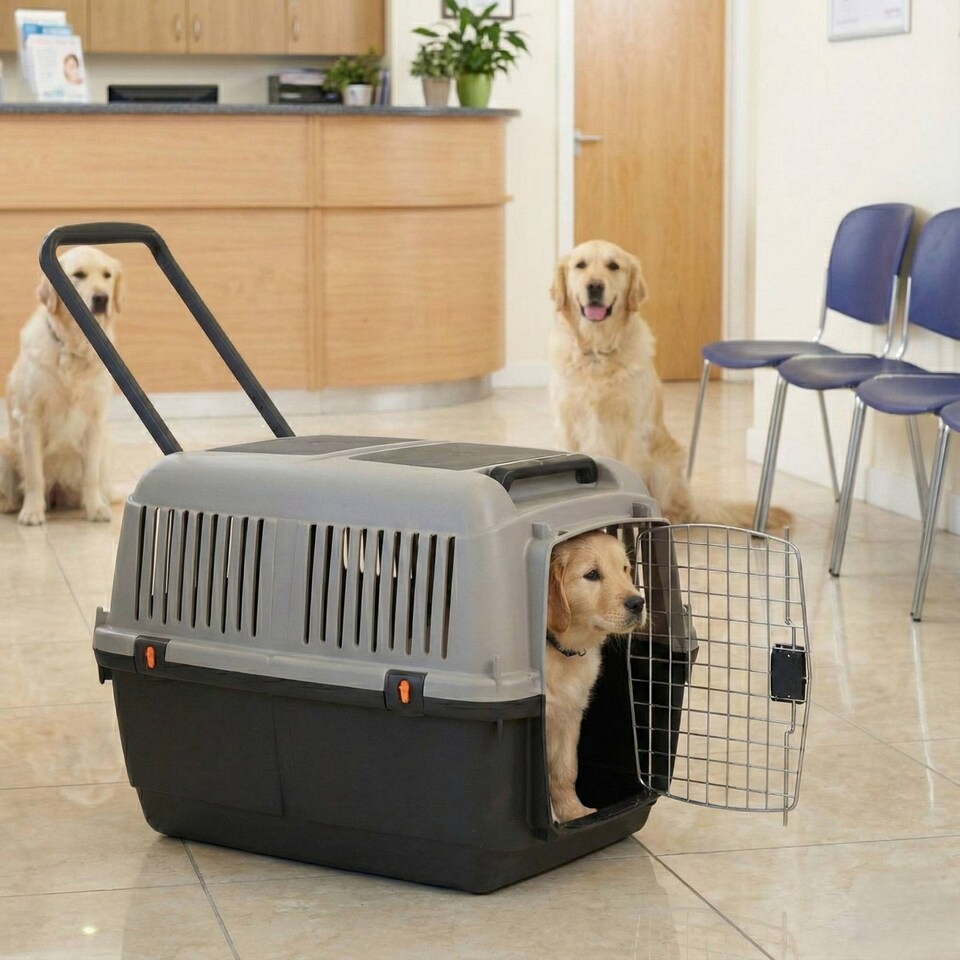 image 1 of Dog Pet Carrier Transporter Cage - Black & Grey - X- Large