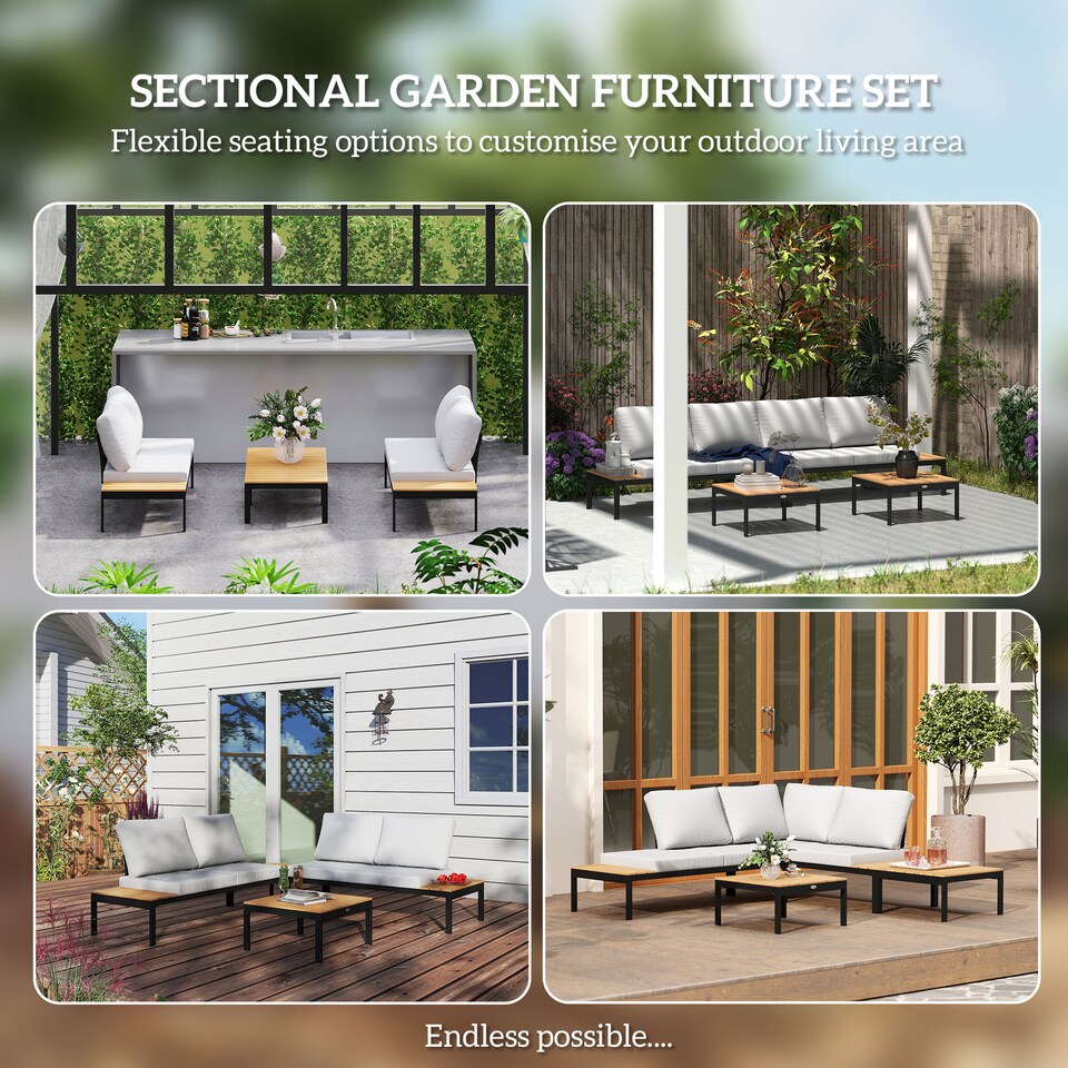 image 1 of Outsunny 4 Seater Garden Corner Sofa Set with Removable Thick Cushions Teak